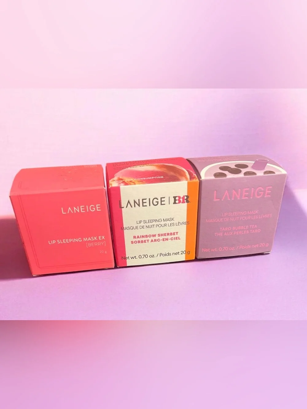 LANEIGE Lip Sleeping Mask Trio - Berry, Rainbow Sherbet, Taro Bubble Tea